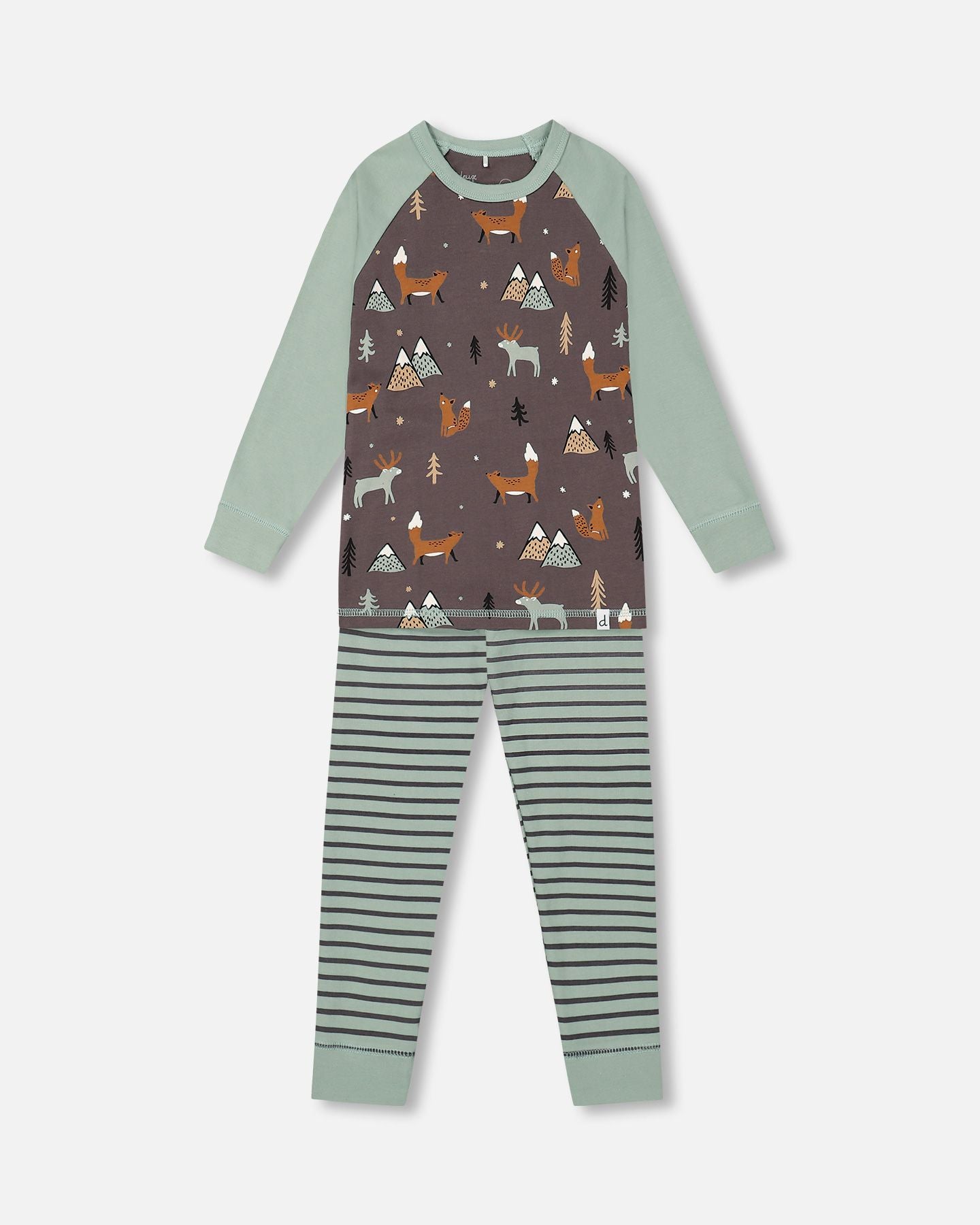 Pyjama deux pièces en coton biologique gris foncé avec imprimé renards