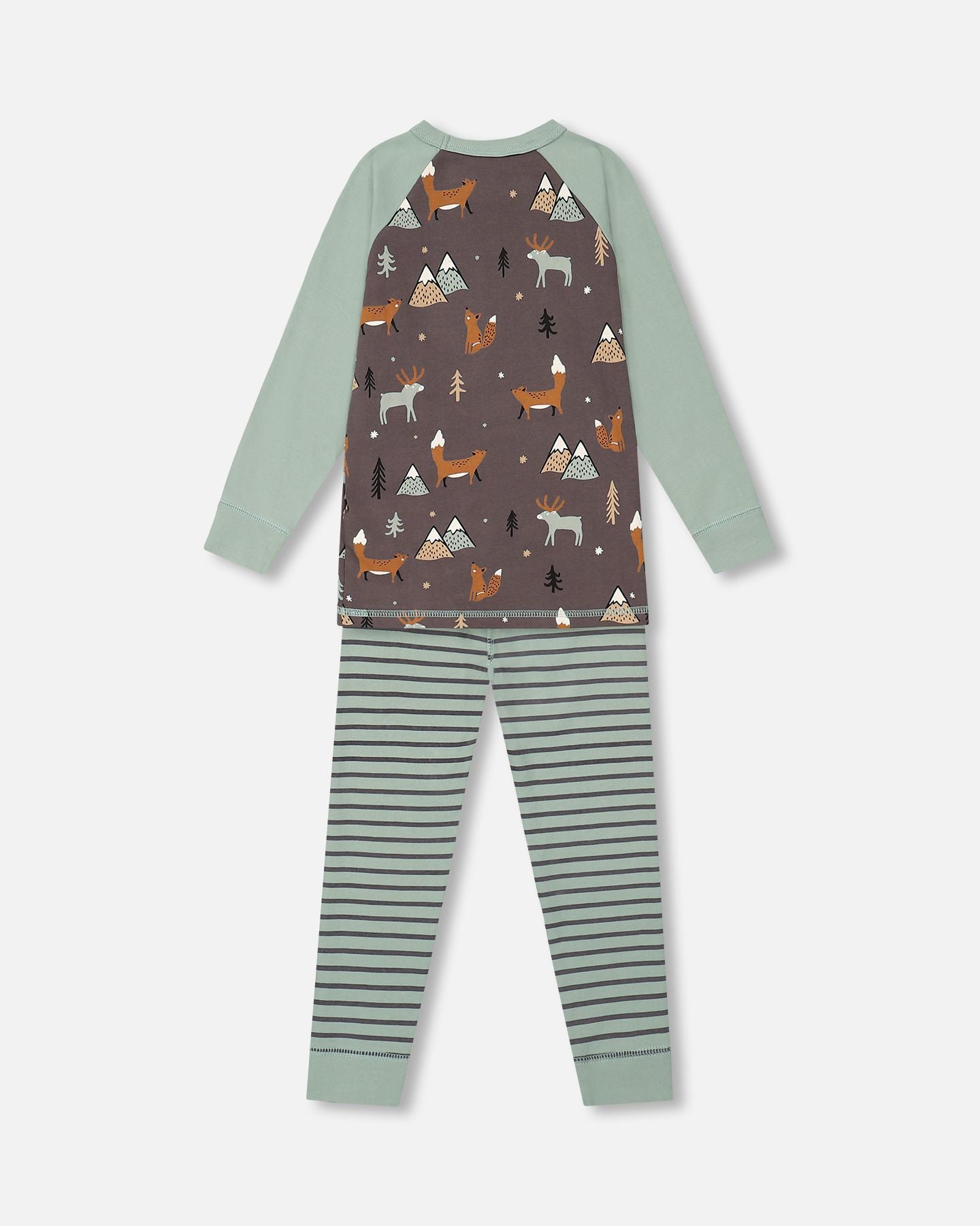 Pyjama deux pièces en coton biologique gris foncé avec imprimé renards