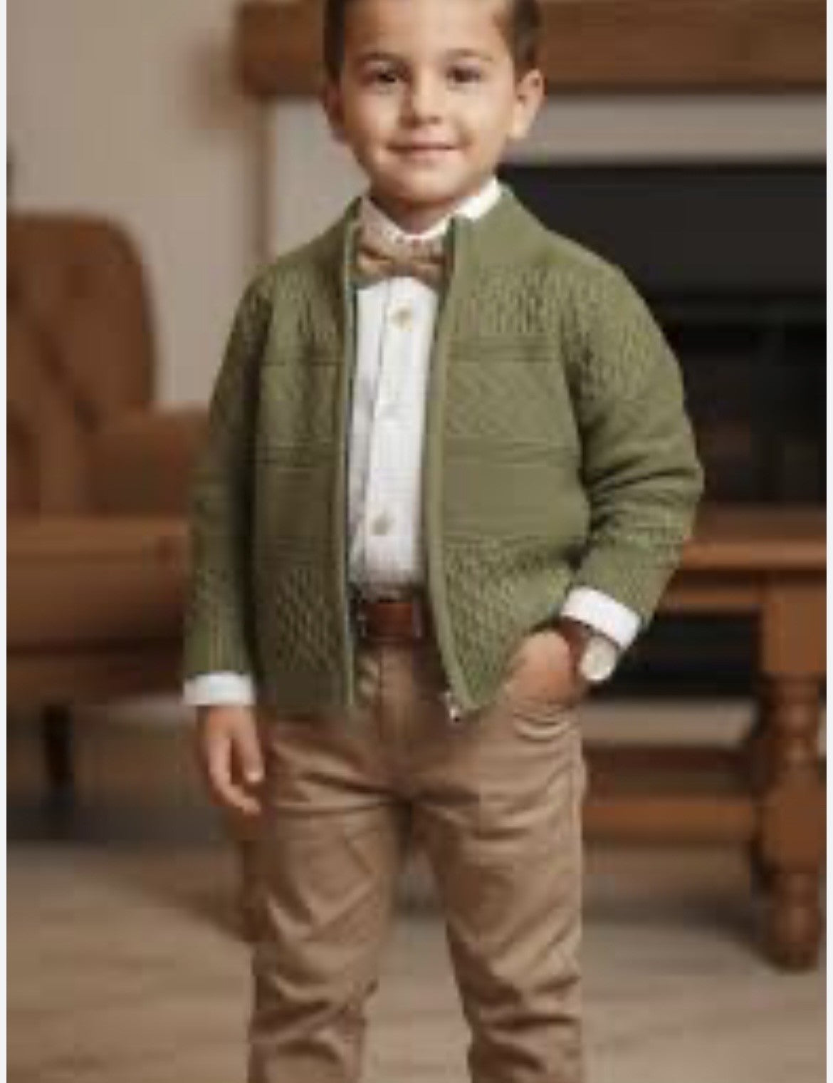 Ensemble Élégant style (gentleman) vert, beige, blanc et moutarde 4 pièces