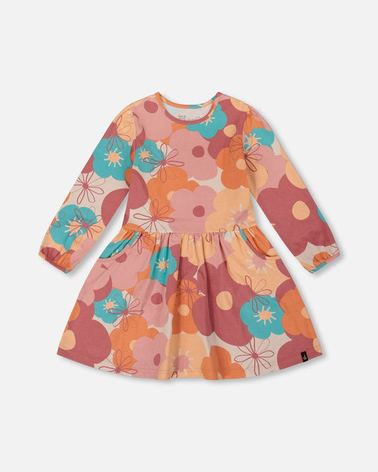 Robe avec fleurs corail en coton biologique
