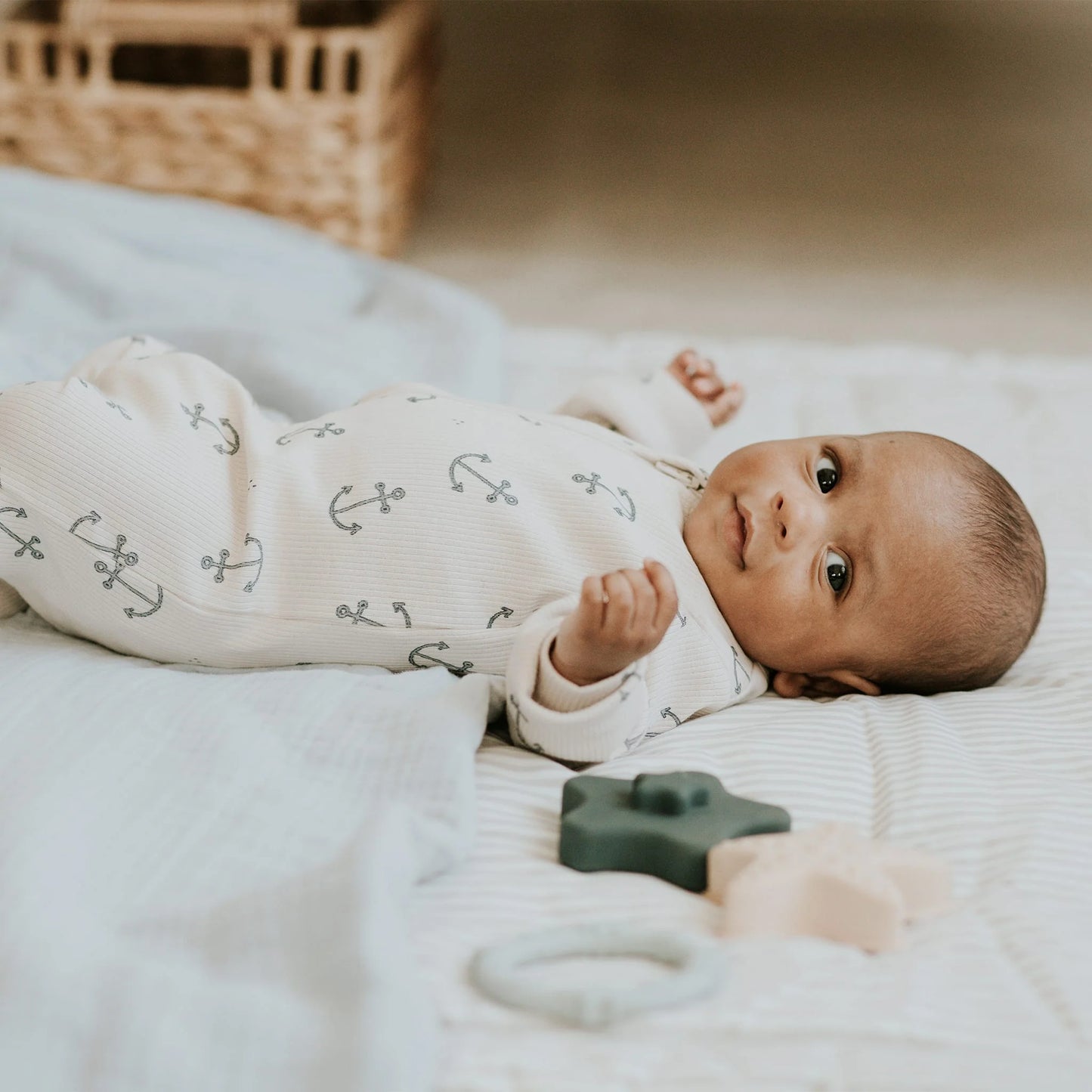 Pyjama une pièce côtelé beige imprimé encre de bateau -petit Lem