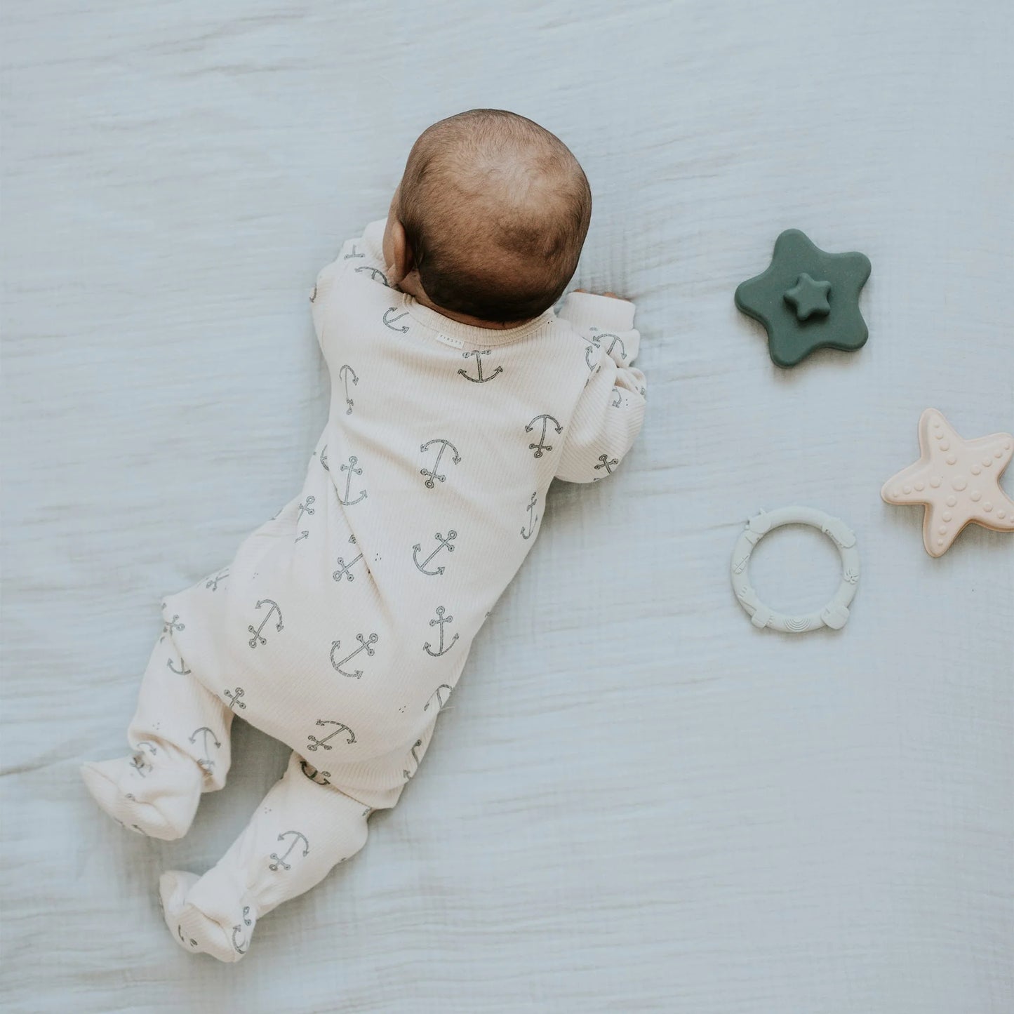 Pyjama une pièce côtelé beige imprimé encre de bateau -petit Lem