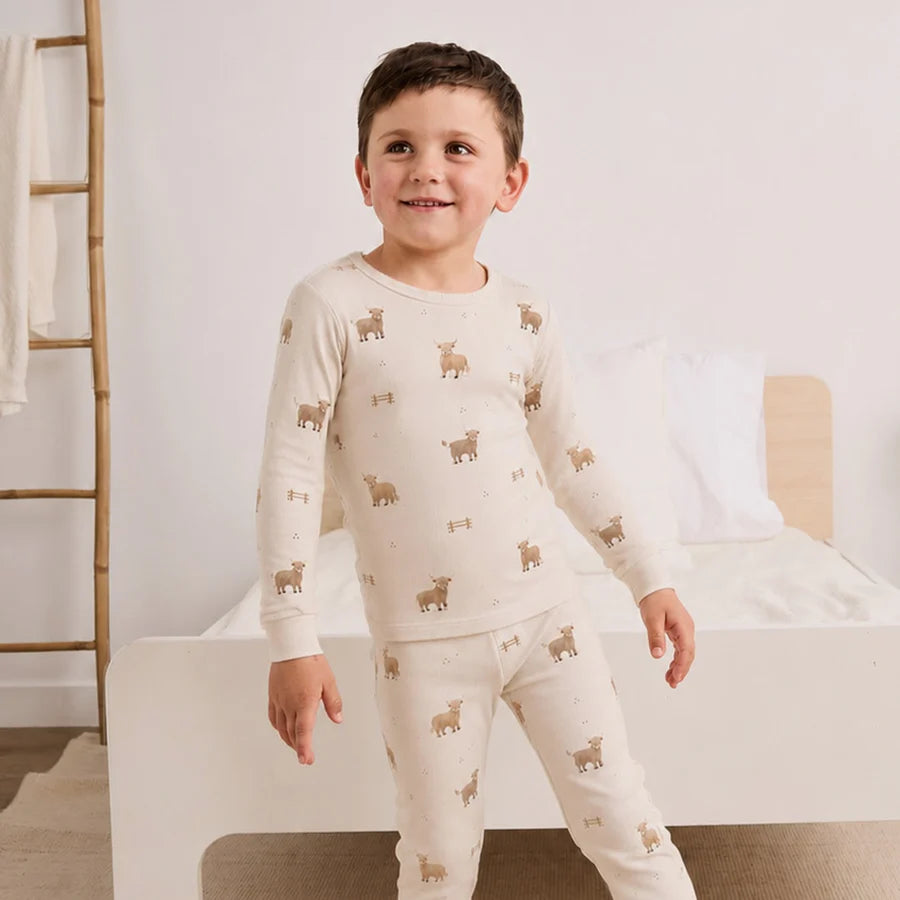 Ensemble pyjama LunaKnit crème à imprimé vaches écossaises