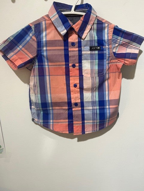 Chemise à carreaux manche courte (orange et bleu marin)