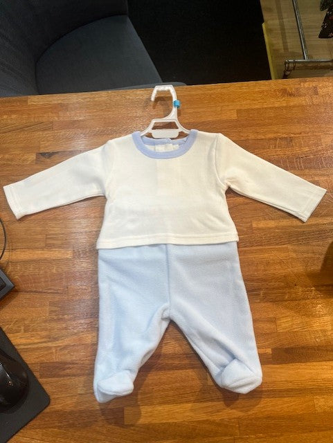 ensemble bébé 4 mcx bleu pale (pantalon, t-shirt, veste, bonnet)