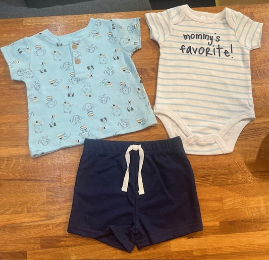 Ensemble 3 mrx garçon (mommy's favorite!) t-shirt, cache couche, short