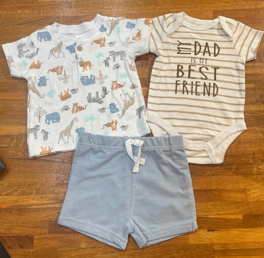 Ensemble 3mcx (my dad is my best friend) t-shirt, cache couche, short.