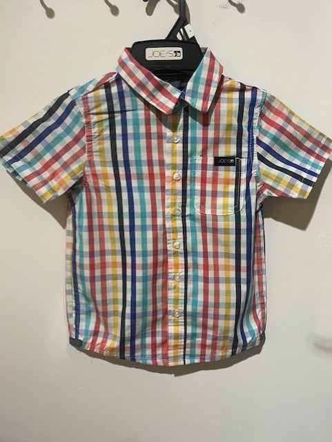 Ensemble 2 mcx chemise a carreaux multi-couleur avec short en denim extensible bleu