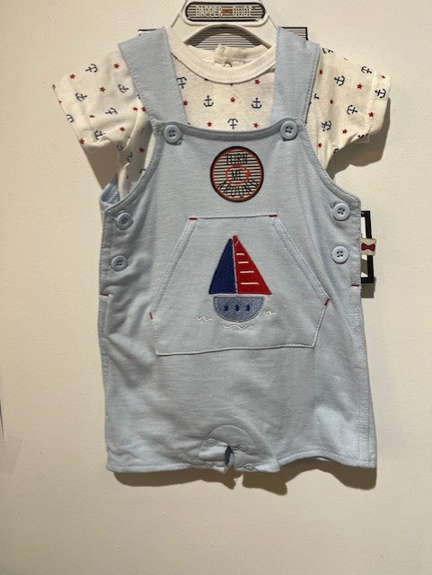 Ensemble 3 mcx salopette t-shirt et chapeau bleu pâle(style marin)
