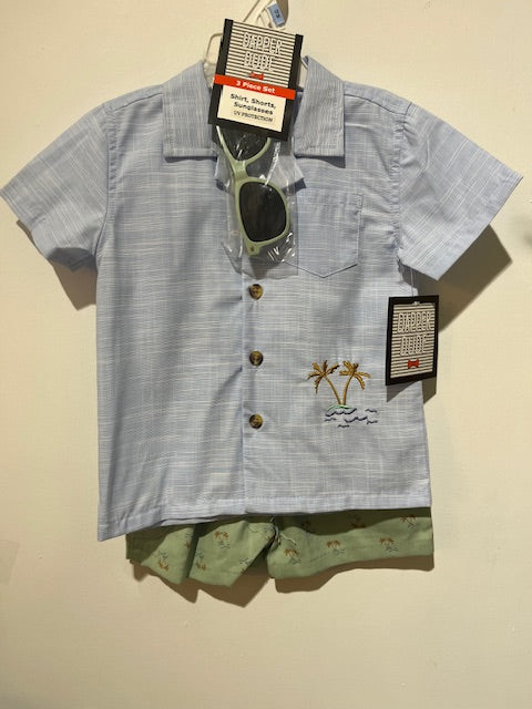 Ensemble 2mcx chemise et short plus lunettes de soleil (bleu pâle et vert)