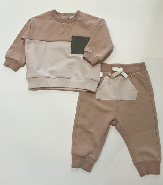 Ensemble automnal taupe claire à blocs de couleur